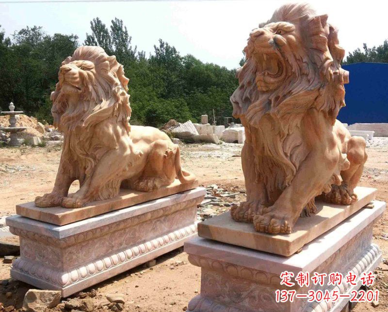 山东晚霞红欧式狮子雕塑222