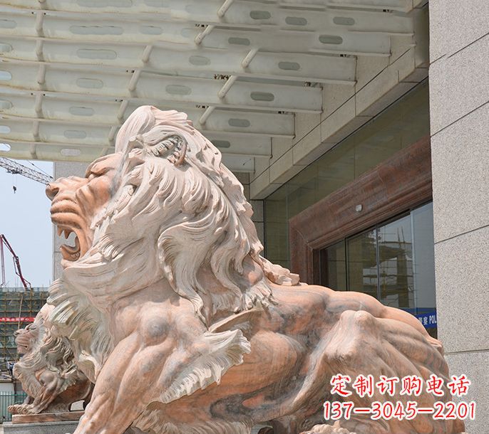 山东晚霞红欧式狮子石雕 (3)