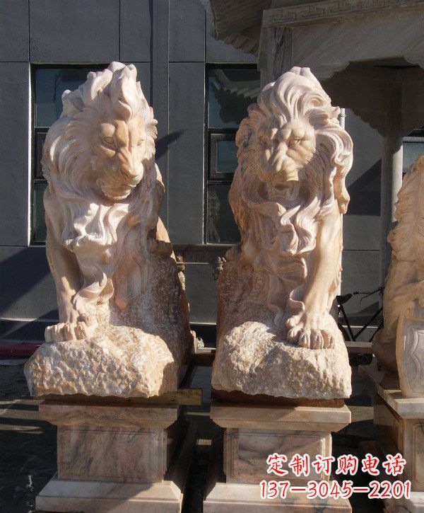 山东晚霞红欧式狮子石雕