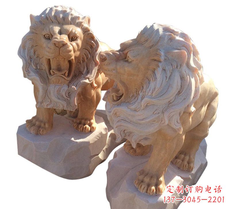 山东晚霞红欧式西洋狮子雕塑