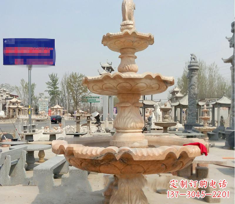 山东晚霞红喷泉喷水盆石雕