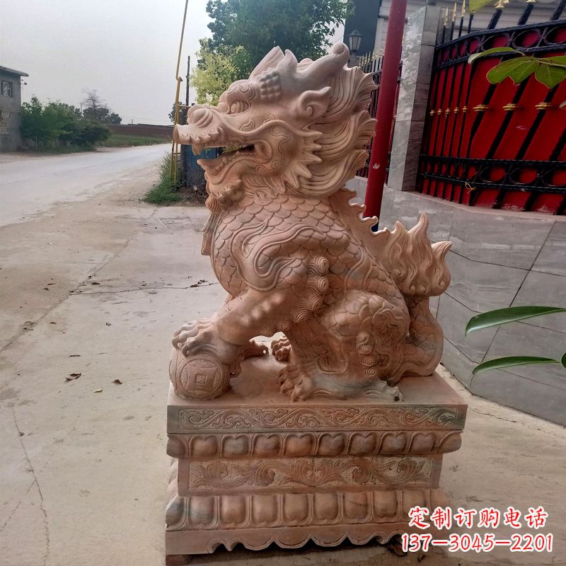 山东晚霞红麒麟石雕