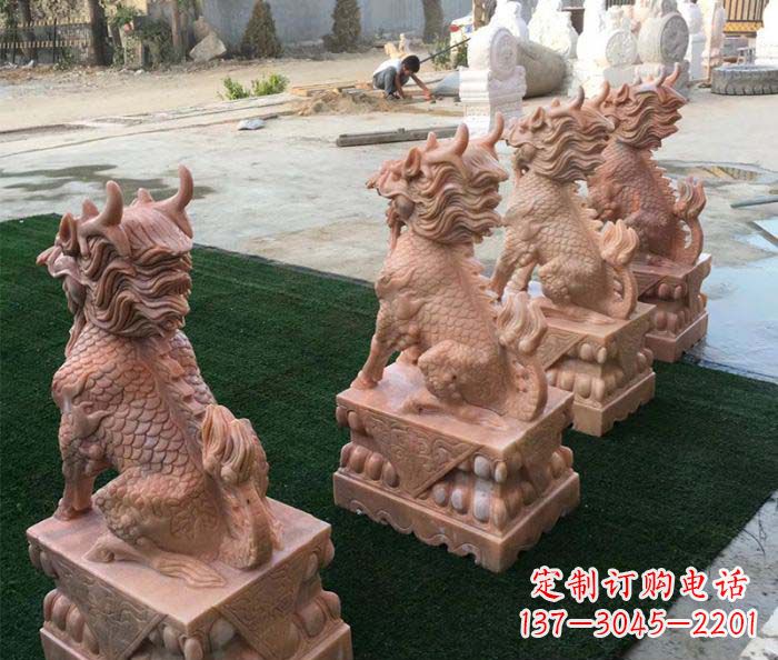 山东晚霞红麒麟招财镇宅石雕