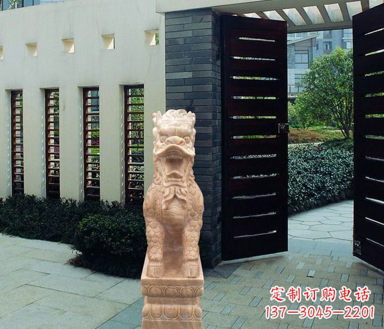 山东晚霞红瑞兽麒麟雕塑