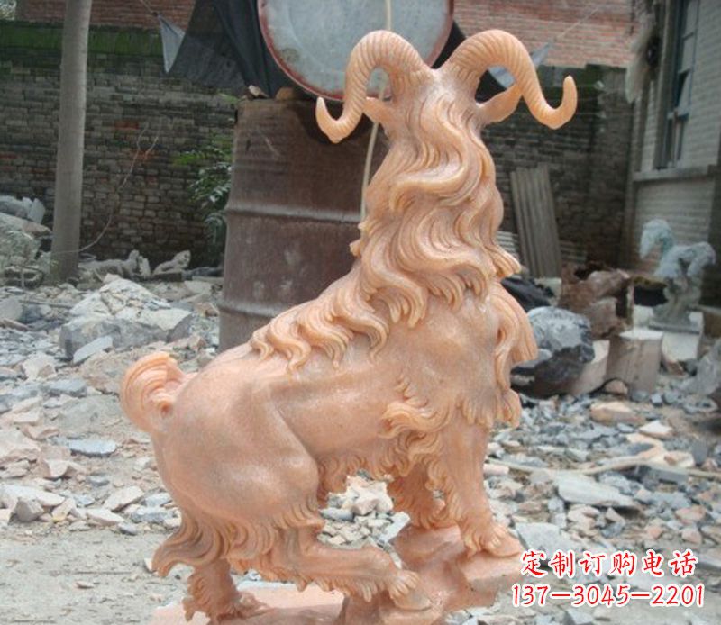 山东晚霞红山羊石雕
