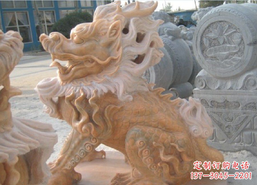 山东晚霞红神兽麒麟雕塑