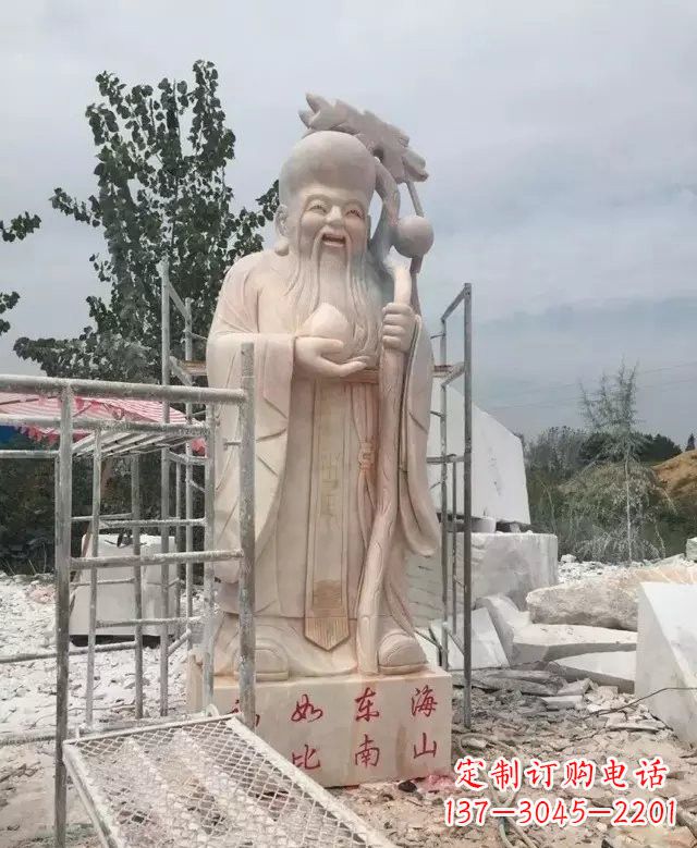 山东晚霞红神像老寿星雕塑