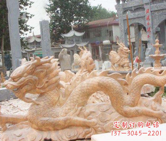 山东晚霞红生肖龙石雕
