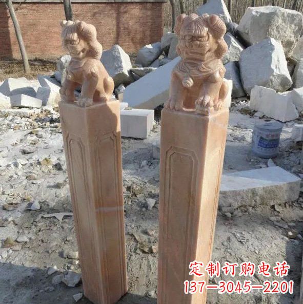 山东晚霞红狮子拴马桩