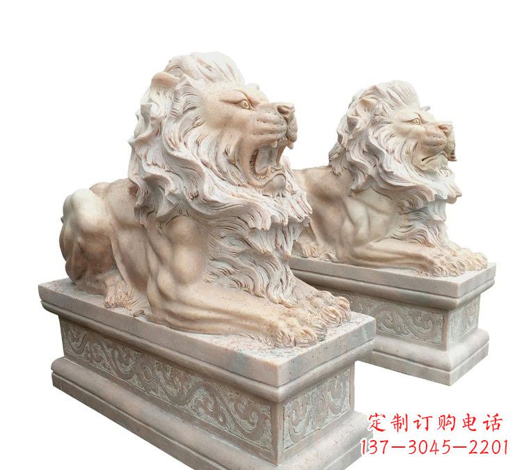山东晚霞红石材欧式狮子