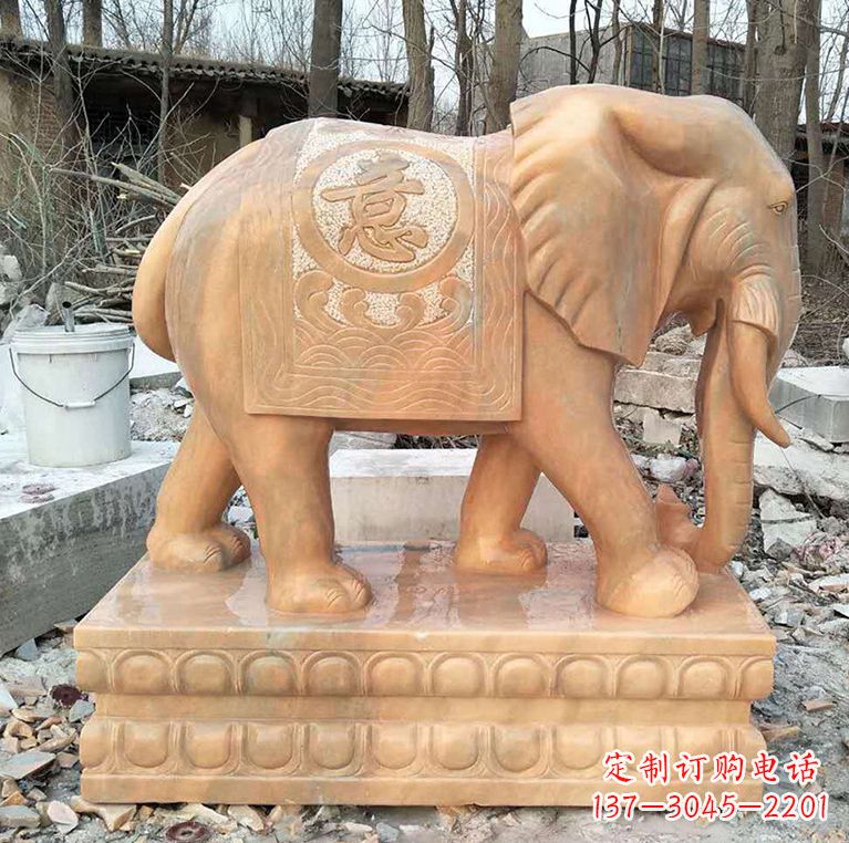 山东晚霞红石材大象雕塑