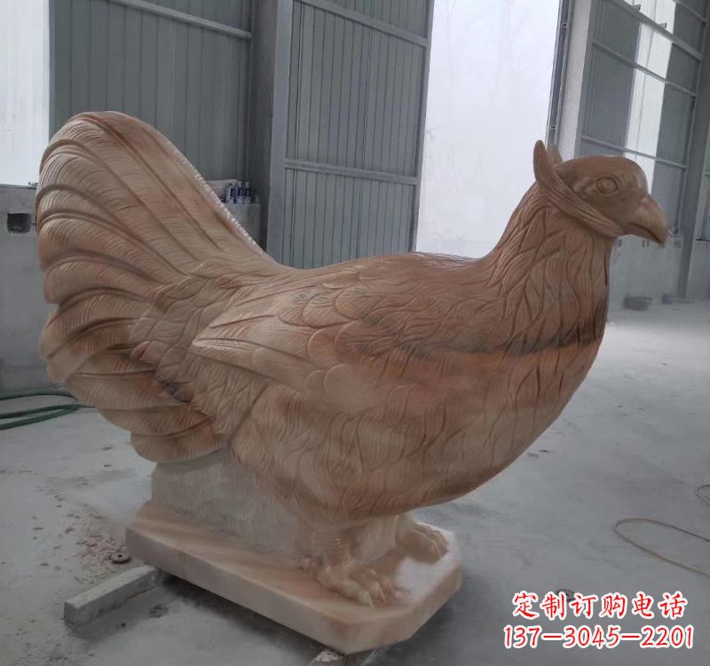 山东晚霞红石雕母鸡