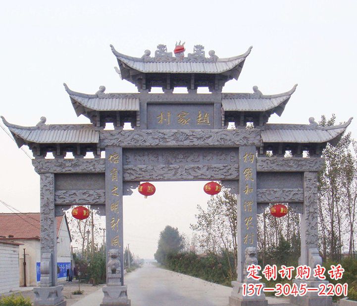山东晚霞红石雕牌坊