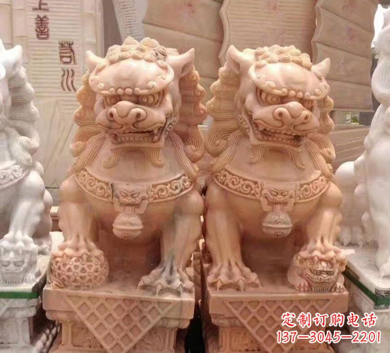 山东晚霞红石雕狮子