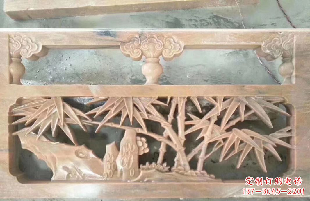 山东晚霞红石浮雕栏板户外摆件园林景观雕塑