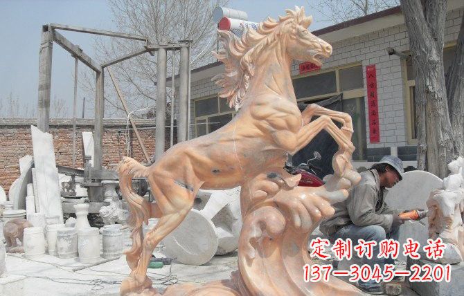 山东晚霞红踏浪奔马石雕222