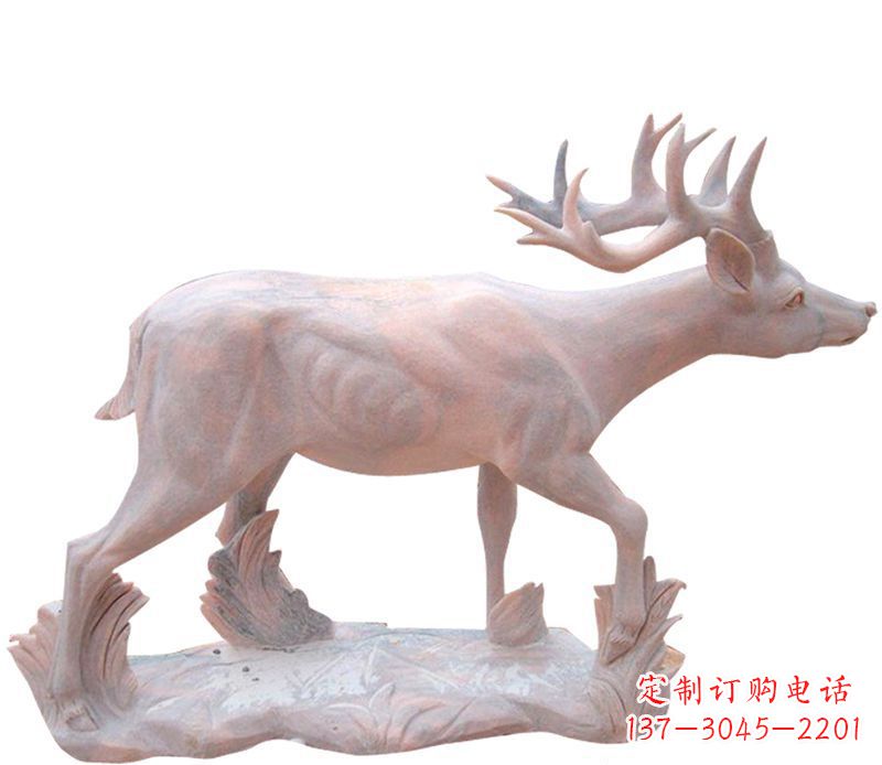 山东晚霞红小鹿石雕