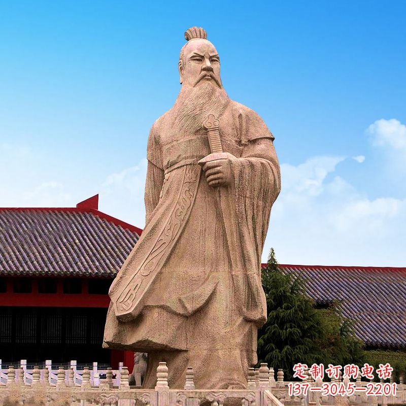 山东魏武帝曹操砂岩石雕塑像