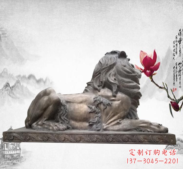山东卧着的西洋狮子铜雕