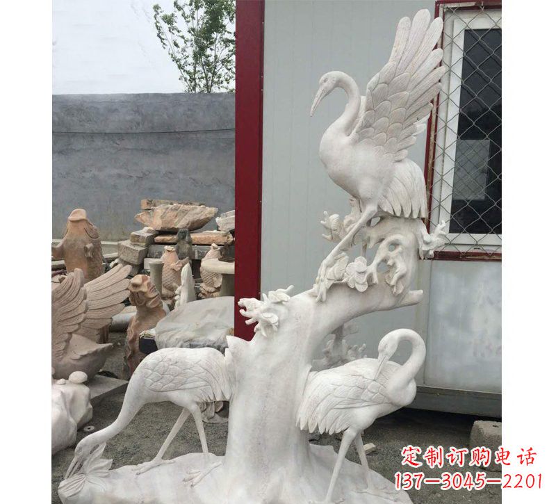 山东仙鹤松树石雕