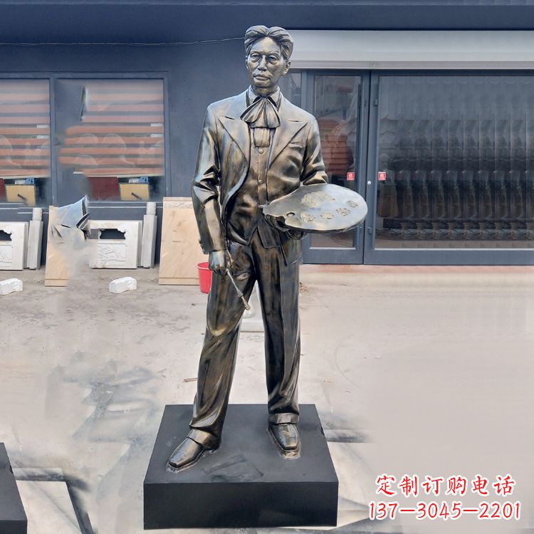 山东现代画家徐悲鸿雕塑-玻璃钢仿铜名人雕像