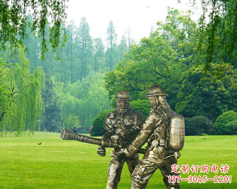 山东消防员灭火铜雕