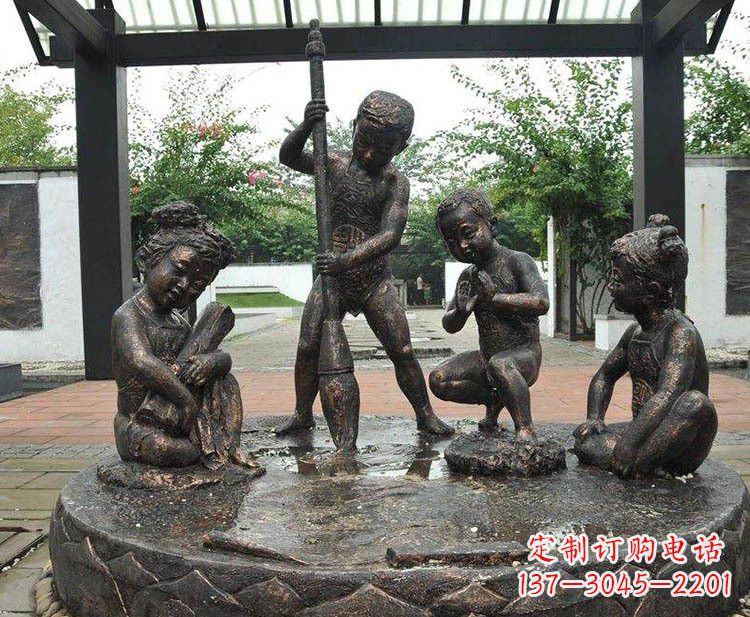 山东小孩写大字铜雕小品