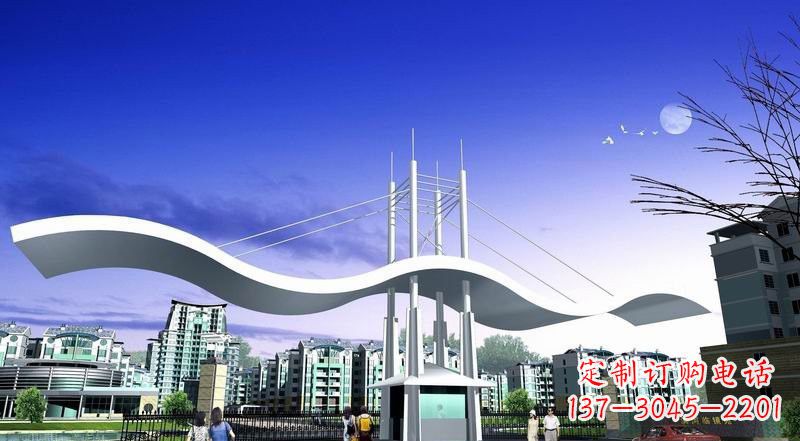 山东小区不锈钢门牌坊景观雕塑