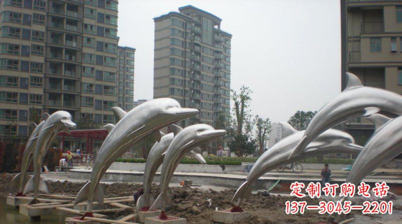 山东小区不锈钢跳跃海豚雕塑