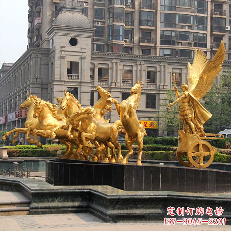山东小区大门阿波罗战车鎏金景观铜雕
