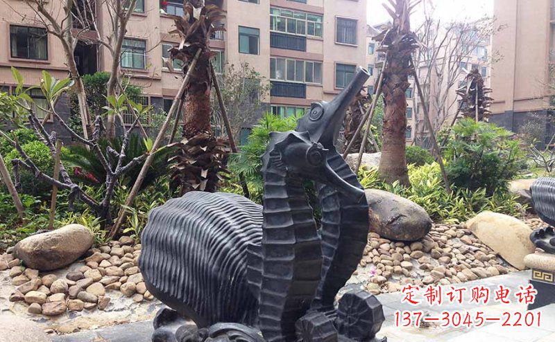 山东小区海马动物玻璃钢仿铜雕塑