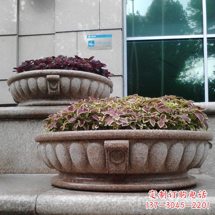 山东小区花岗岩石雕花盆