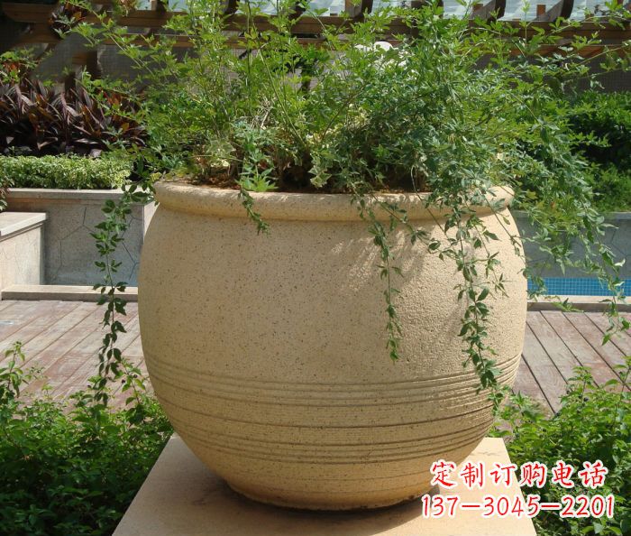 山东小区景观大理石花盆石雕 (2)