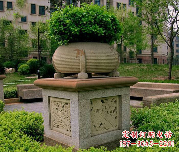 山东小区景观大理石花盆石雕 (3)