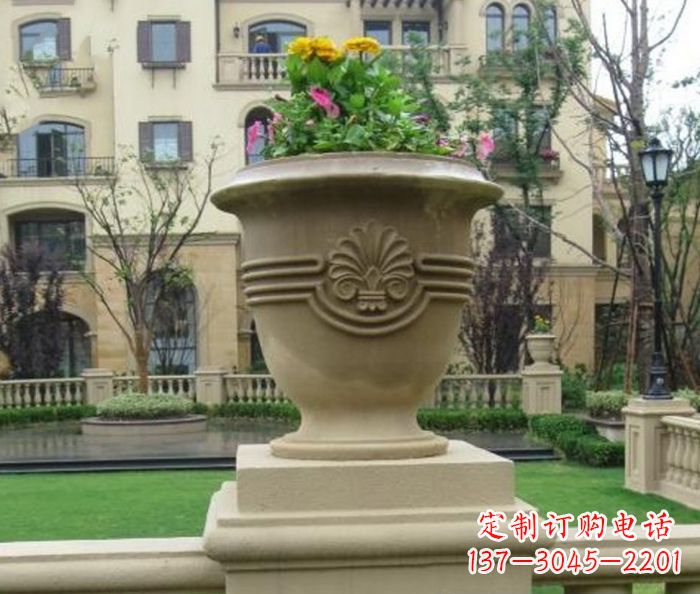山东小区景观大理石花盆石雕 (5)
