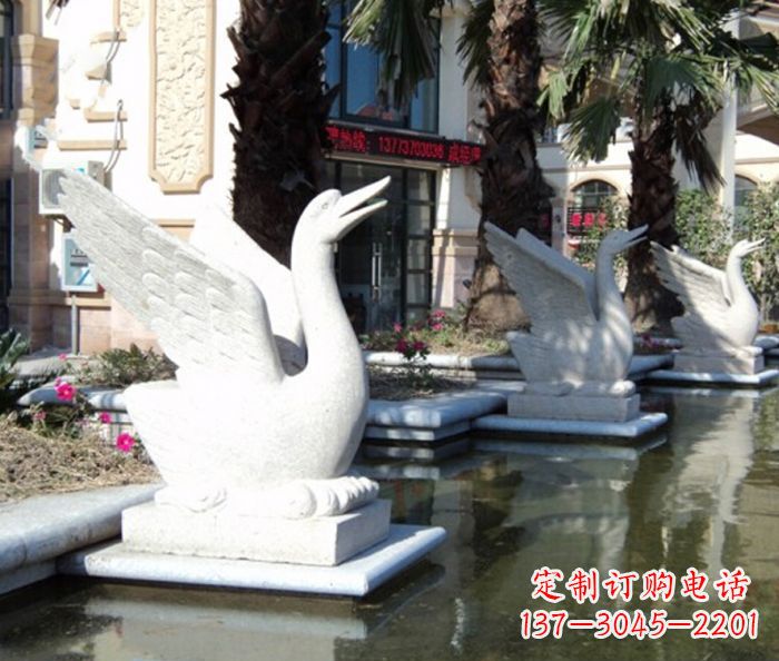 山东小区景观大理石天鹅喷泉石雕