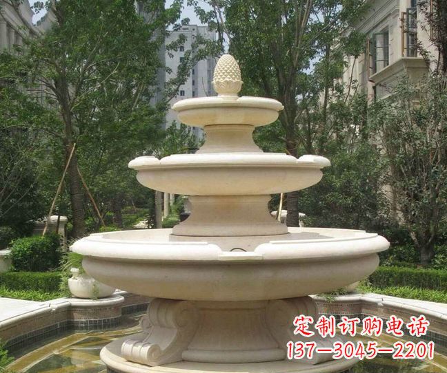 山东小区景观晚霞红多层喷泉石雕