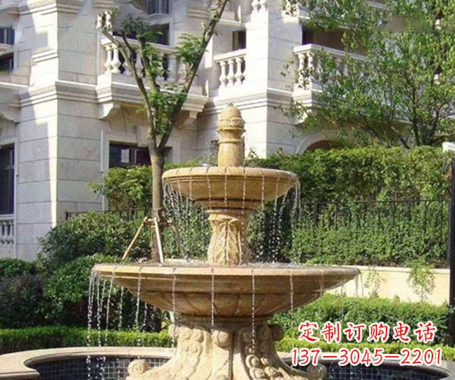 山东小区景观晚霞红多层喷泉石雕 (4)
