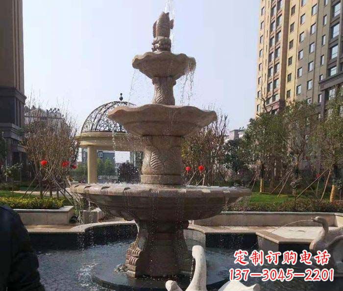山东小区景观晚霞红鲤鱼石雕喷泉