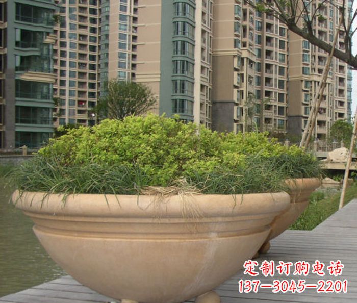山东小区景观晚霞红花盆石雕