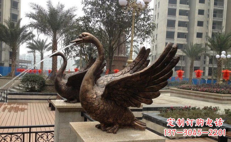 山东小区喷水天鹅动物铜雕