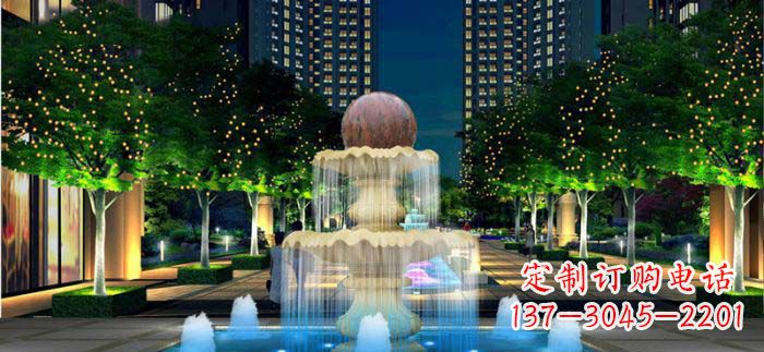 山东小区石来运转风水球石雕喷泉