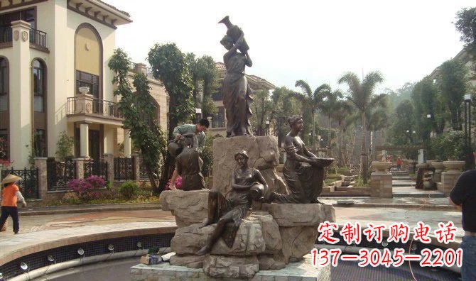 山东小区西方美女喷泉人物铜雕