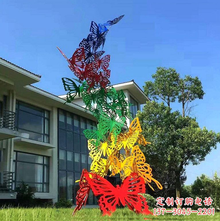 山东小区园林不锈钢彩色蝴蝶景观雕塑