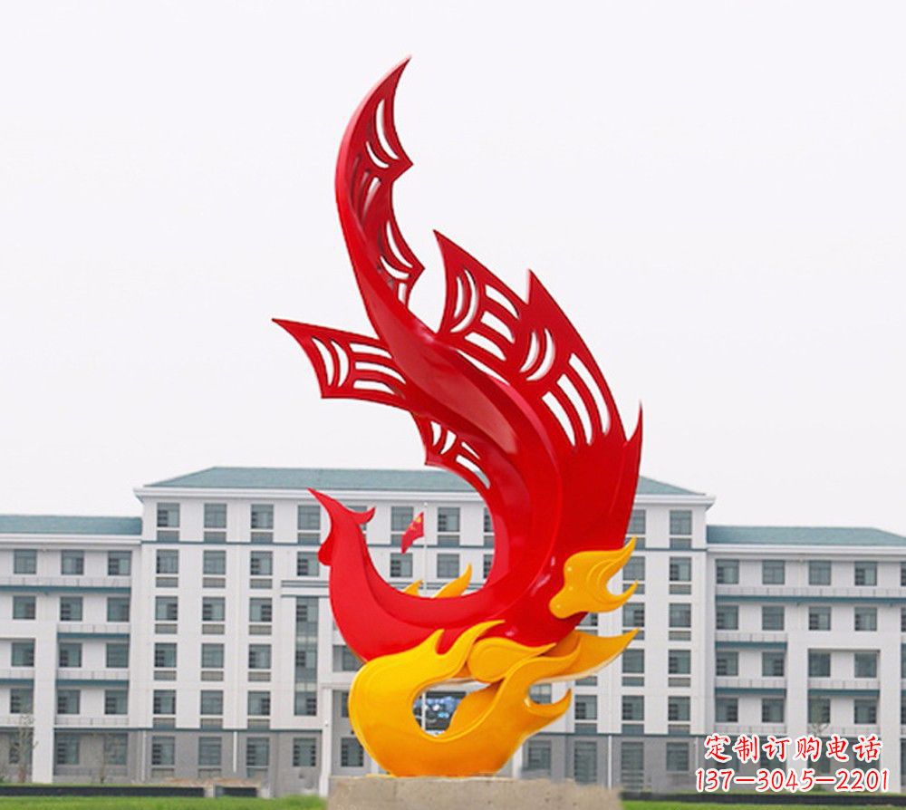 山东校园不锈钢凤凰浴火雕塑