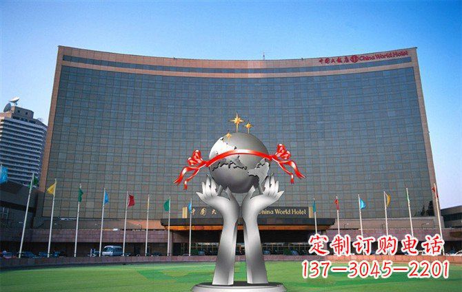 山东校园不锈钢双手捧地球雕塑