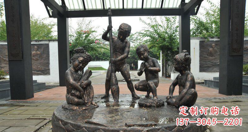 山东写毛笔字的小孩小品铜雕