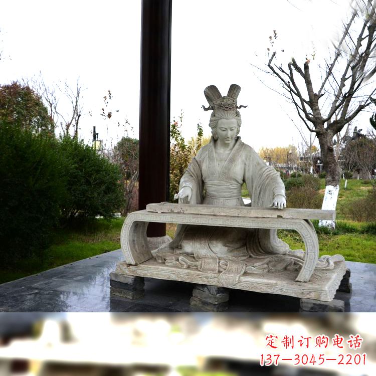 山东虞姬弹琴雕塑-公园古代人物著名美女情景雕塑
