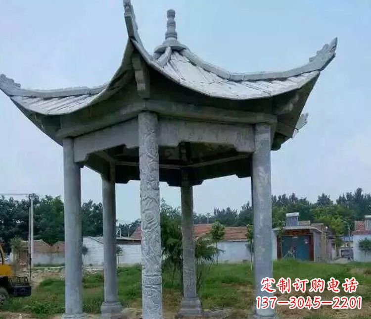 山东园林仿古六角凉亭景观石雕