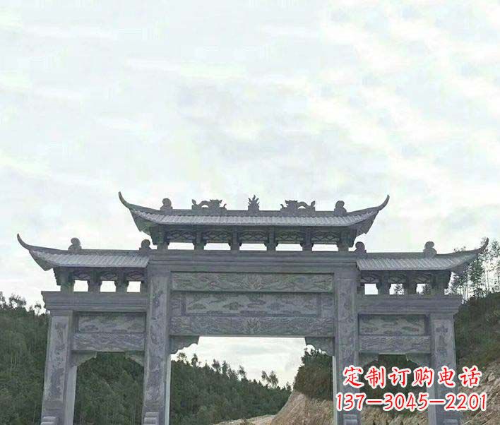 山东园林仿古三门石牌坊景观石雕